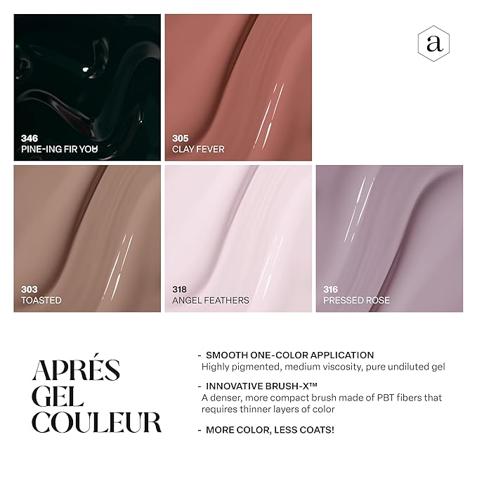APRÉS Gel Couleur Combo Set, 5 Color Gel Nail Polish, Bright Nude Pastel Colors with Brush-X Nail Art Brush, 2024 Edition (Set 20)