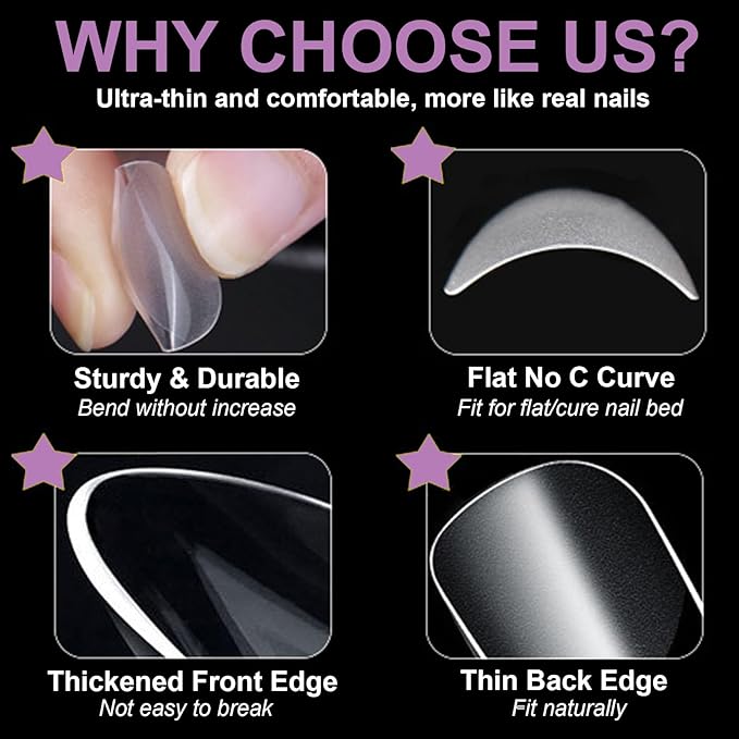 300Pcs Short Tapered Round Square Gel Nail Tips Pre-etching XS Squoval Press On Nails for Extension DIY Manicure Salon Home, Full Cover Acrylic False Nail for Beginners and Professional, BlueZOO