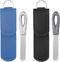 2 Pack Metal Nail File with Case, 3.6 in Travel Keychain Nail File for Natural Nails, Metal Diamond Double Sided Grit Nail Toenail Files with Leather Cases for Women Men