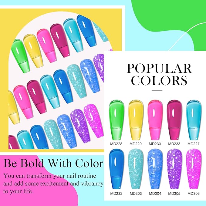 Neon Jelly Gel Nail Polish Snowflake Gel Polish Set Transparent Blue Pink Macaron Candy Jelly Nail Polish Gel Gifts for Women 12Pcs