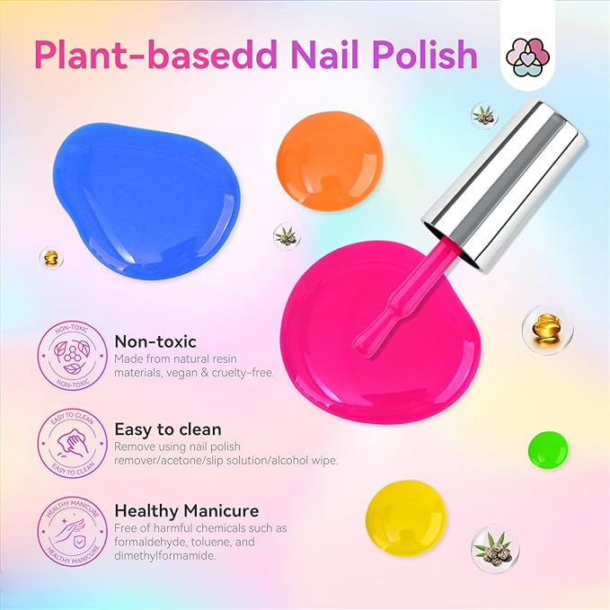 SAVILAND Quick-Dry Nail Polish Set - 12 Neon Green & Pastel Colors (0.34 oz) - Non-Gel Bright Summer Polish Kit with Base & Top Nail Coat - Bulk Nail Art Polish Essentials for Finger & Toe