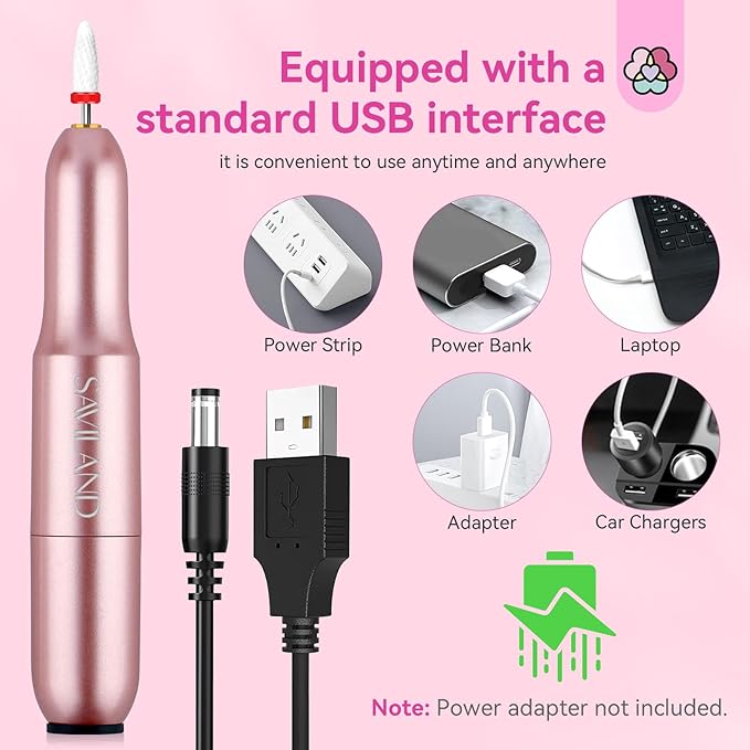 SAVILAND Electric Nail Drill: 2025 Electric Nail File Rose Efile Nail Drill Professional Manicure with 6PCS Nail Drill Bits Portable Nail File & Salon Use Manicure Pedicure at Home