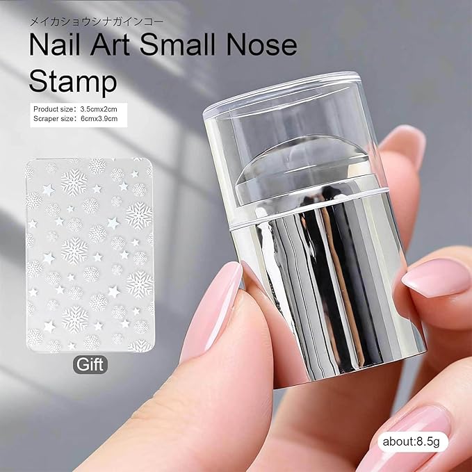 2-Piece Mini Nail Art Stamper Kit, Clear & Metallic Stampers with Scraper, for Nail Stamping & French Tips, Easy DIY Nail Design at Home, Manicure Starter Tool