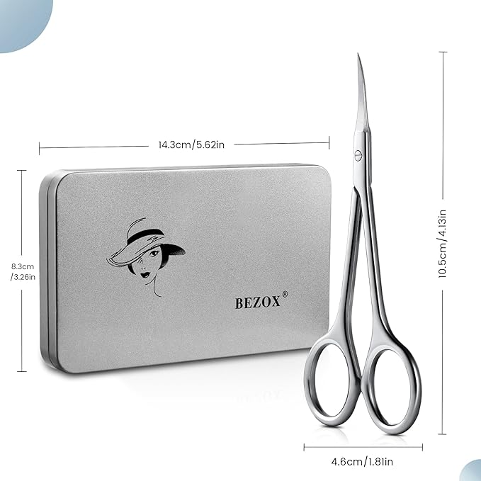 BEZOX Curved Cuticle Scissors – Precision Little Manicure Scissor Extra Fine Tip for Women, Sharp, Sleek, and Designed Finger Nails Scissor for Flawless Nail Care - Silver