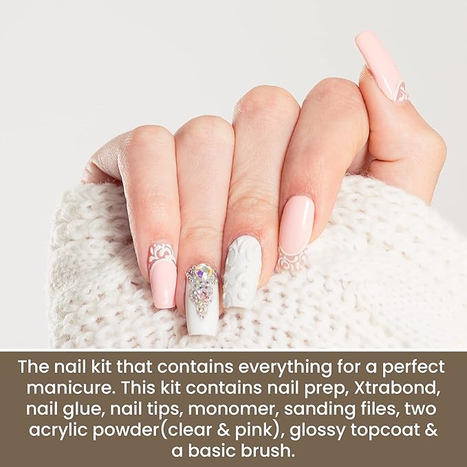 Mia Secret Acrylic Nail Kit/set For beginners - Nails Kit With Pink Acrylic Powder and Clear Acrylic Powder With Everything - Starter Kit de Uñas Acrilicas Mia Secret - Uñas Completo