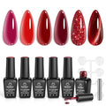 Beetles Red Gel Nail Polish Set, Gel Polish 6 Colors Cat Eye Glitter Burgundy Bright Jelly with Magnet, Soak Off LED Lamp DIY Salon at Home Manicure Gifts for Women Red Revival