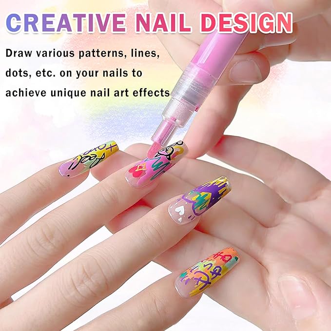 24 Colors Nail Art Pens Set Nail Polish Pens Nail Art Drawing Graffiti Marker Pen Quick Dry Waterproof Nail Art Painting Pens Kit for Home DIY Nail Art Design