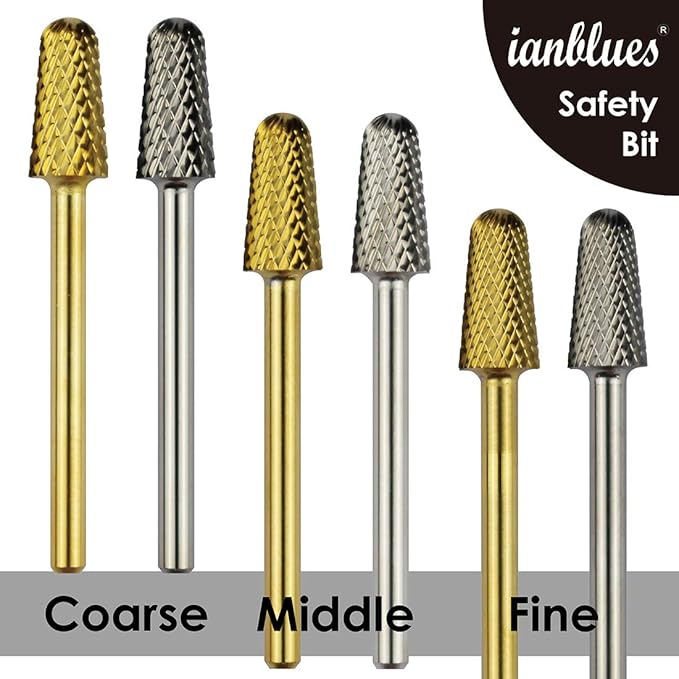 Safety Bit, Nail Drill for Electric Manicure Drill Machine, Fast Remove Nail Gels, Acrylic Gels and Nail Colors (Coarse -C, Gold)
