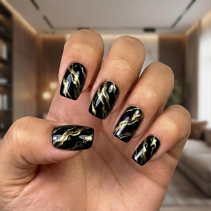 A'DOR BEAUTY Marble Ink for Nails Set - 12 Watercolors & 5 Metallic Shades, Blooming Gel Magic Nail Polish, Nail Art Supplies for Marbling, Veining & Abstract Nail Design - Metallic Marble Gold
