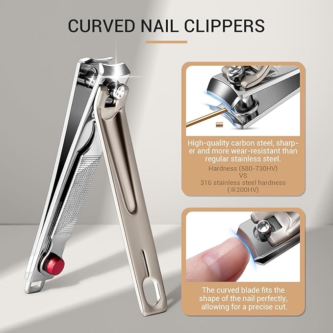 MelodySusie Nail Clippers Set, Ultra Sharp Toenail Clippers with Glass Nail File, 3 in 1 Stainless Steel Nail Clippers for Men Women, Fingernail Clipper Nail Cutter Manicure Set, Champagne