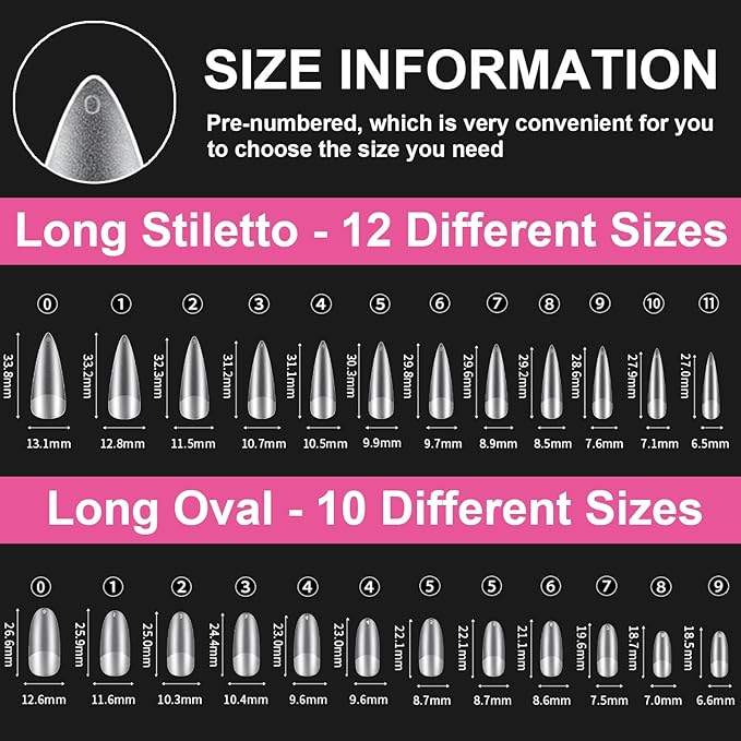 2 Shapes Soft Gel Nail Tips Long Stiletto Oval Full Cover Acrylic Nails Kit, Pre-buff Inside & Full Matte Surface, for Nail Extensions DIY Art Beginners/Professionals Salon, Easy Soak Off, BlueZOO