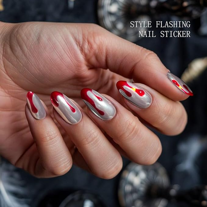 JMEOWIO Gel Nail Stickers Halloween Semi Cured Gel Nail Strips Wraps UV/LED Nails Art Design Decoration Accessories