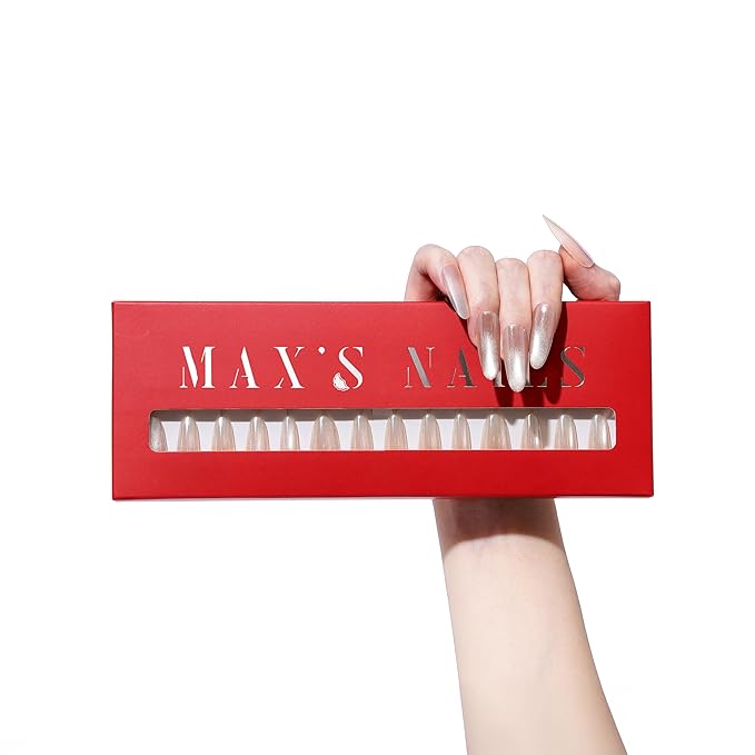 Max’s Chrome & Cat Eye Press-On Nails | 32-Piece Nail Kit including Both Adhesive Tab & Nail Glue (Haley's Ovals, Small)