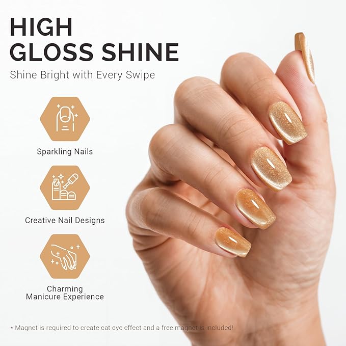 MelodySusie Jeweliver Cat Eye Gel Nail Polish, 0.5 Fl Oz Gold Glitter Holographic Magnetic With Magnet, UV for Nail Art Manicure Salon DIY at Home-C09
