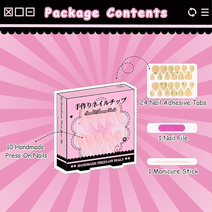 Sun&Beam Nails Handmade Press-on Long Amlond Blue White Gold Magnet Flower Minimalist Design Fashion False Nail Tips 10 Pcs Set (#215 M)