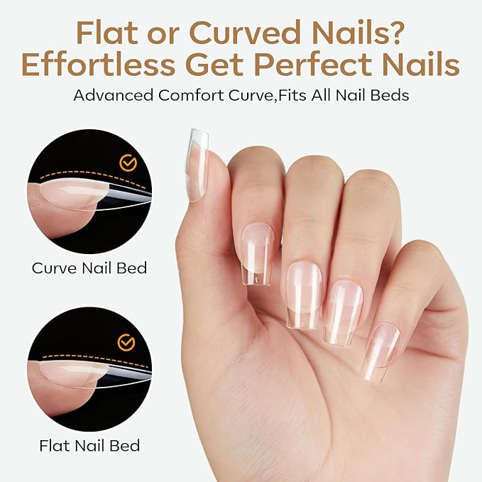 modelones Short Square Gel Nail Tips, 360pcs Pre-etched Clear Fake Nails Press On Full Cover Half Matte 15 Sizes Acrylic Gel Tips for Extension Salon