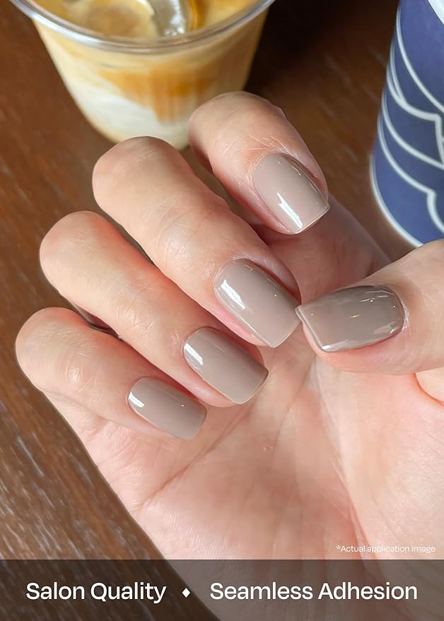 ohora Semi Cured Gel Nail Strips (N Cream Beige) - Nude, Solid, Works with Any UV/LED Lamps, Salon-Quality, Long Lasting, Easy to Apply & Remove - Includes 2 Prep Pads, Nail File & Wooden Stick