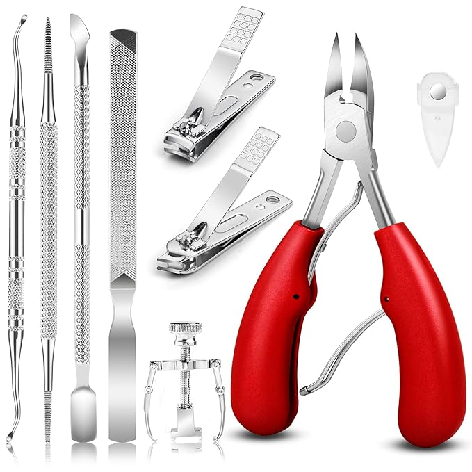 JTIEO 9PACK Toenail Clippers Ingrown Toenail Tool Ingrown Toenail Treatment Ingrown Toenail Removal Kit Professional Tool Set for Ingrown & Thick Nail Stainless Steel Ingrown Toenail Tool Kit Red