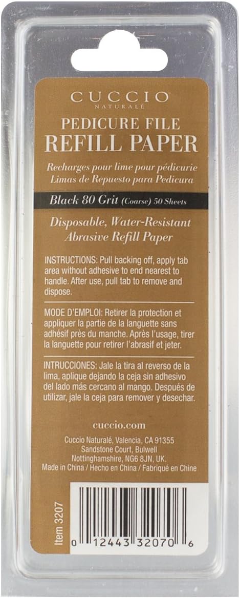 Cuccio Naturale 50-Count Black 80-Grit Pedicure File Refills – Coarse, Water-Resistant, Disposable Abrasive Sheets for Professional Foot Care – Fits Cuccio Stainless Steel Pedicure File