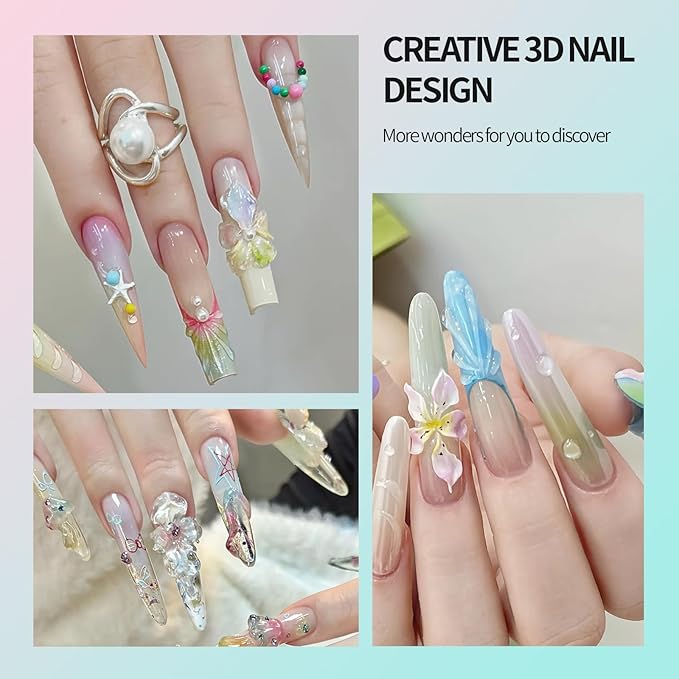3D Gel Nail Art Kit-Aurora Solid Builder Gel for Nails 3D Sculpting Carving Building Modeling Hard Extension for Beginner DIY Salon at Home Cured Needed