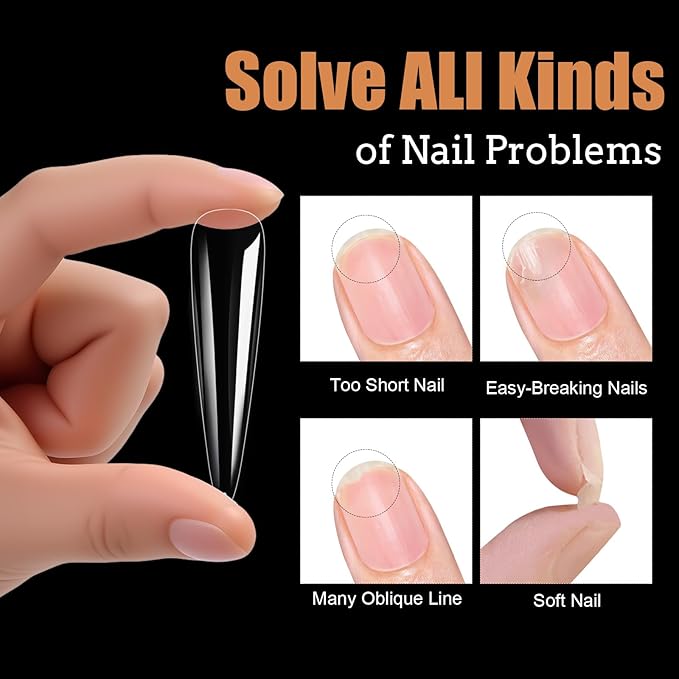 Long Stiletto Nail Tips, 240Pcs Full Cover Soft Gel Nail Tips Pre-shaped 3XL Shape Clear Acrylic False Nail Fake Nail Extension Press On for Salon Home DIY 12 Sizes