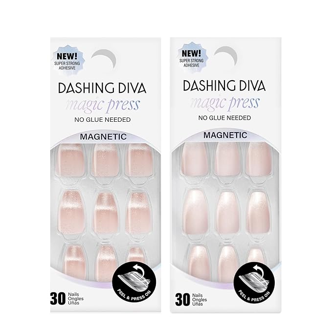 Dashing Diva Magic Press Premium Nail Bundle - Understated Collection - Coffin Shape Press On Nails - Peach Melody & Diamond Bliss - Long Lasting Gel - Lasts Up to 7 Days - 2 Sets