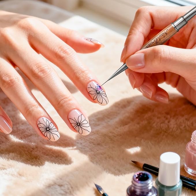 Acrylic Nail Brush,Double-ended Nail Brush French Tip Brush,Nail Art Painting Brush for Long Lines,Thin Details, Fine Drawing,Builder Gel,Polygel (Long-build brush+10mm Line brush)