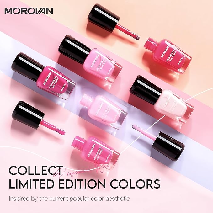 Morovan Pink Nail Polish Set: Valentines 2026 Hot Nude Pink Nail Polish Kit Air Quick Dry Regular Fingernail Polish Pack DIY for Women Girls Gift Holiday
