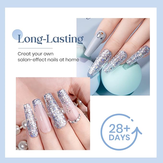 MIZHSE Silver Glitter Gel Polish, Sparkly Shiny Diamond Shimmer Soak off UV LED Gel Nail Polish for Nail Art Salon Home DIY Manicure 10ml