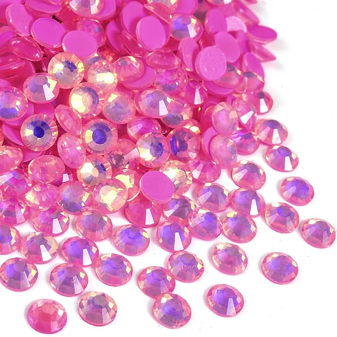 Blinginbox Flatback Rhinestones Round Gems, 1440pcs Luminous Series Glass Stones Neon Gems Non Hotfix Crystal Rhinestones for Nail Charms Crafts Clothes Tumblers,Dk.Pink Luminous Opal,SS20.