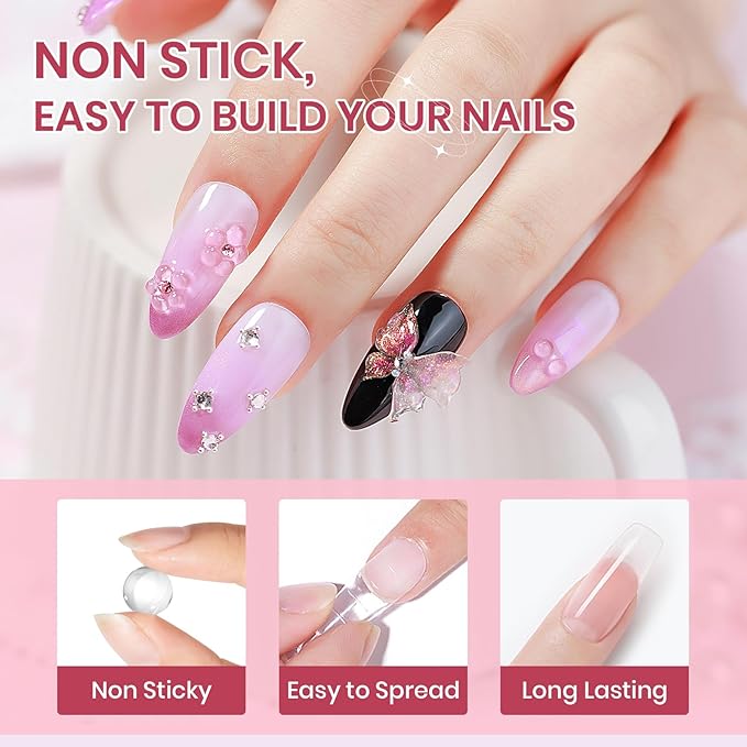 Pink Aurora and Clear Nail Extension Gel Solid Builder Gel for Nails 3D Sculpture Molding Carving Home DIY Gift for Women Girls