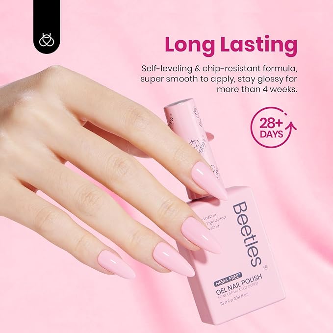 Beetles Valentines Gel Polish Set - Romantic Blush 6 Colors Gel Polish Set Hema Free, Nude Light Baby Hot Pink Colors Spring Valentines Nails, Long Lasting Soak Off UV LED Nail Lamp Gifts for Her