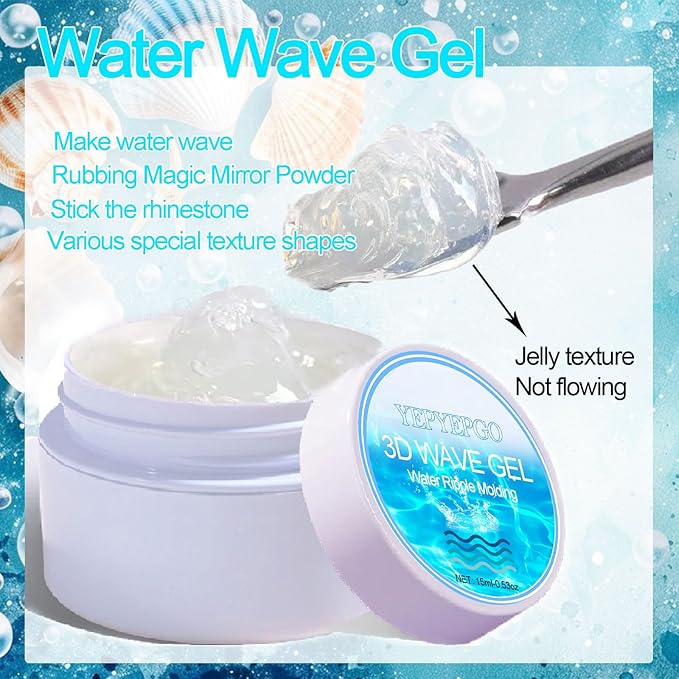 3D Texture Nail Gel with Pro Brush, 3D Wave Painting Craving Drawing Design Sculpture Gel Nail Art Glue for Rub Mirror Chrome Powder Salon Quality DIY at Home