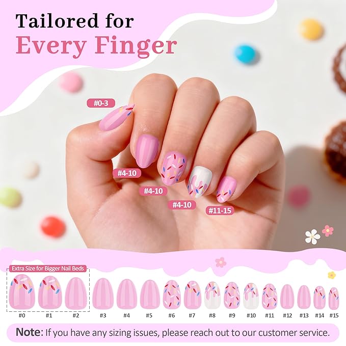 16 Sizes Press on Nails Kit for Kids - 32 Pieces French Almond Fake Nail Tips for Girls 8-12 Years Old with Jelly Nail Adhesives & No-Lamp Nail Glue, Birthday Gifts Easter(Pink Ice Cream)