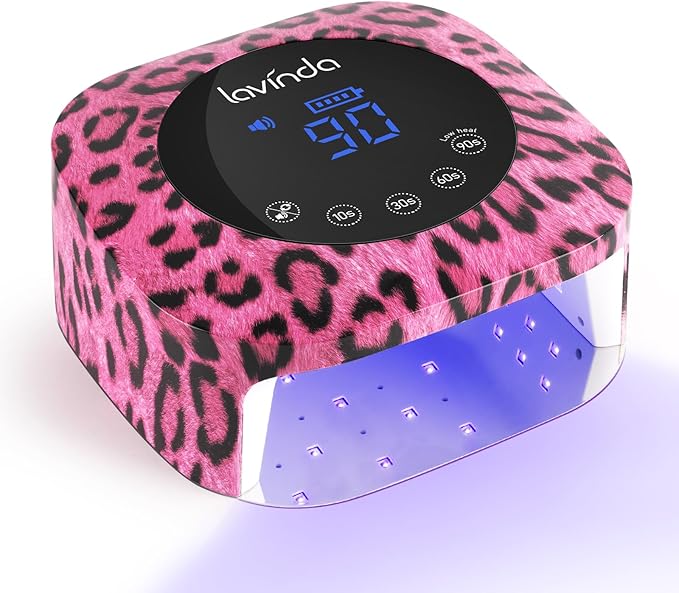 Lavinda Cheetah Nail Lamp, UV Light for Gel Nails Cordless UV LED Nail Lamp Lampara Led para Uñas Profesional with 4 Timer Settings Auto ON/Off Sensor for Salon Home Nail Technician - Pink