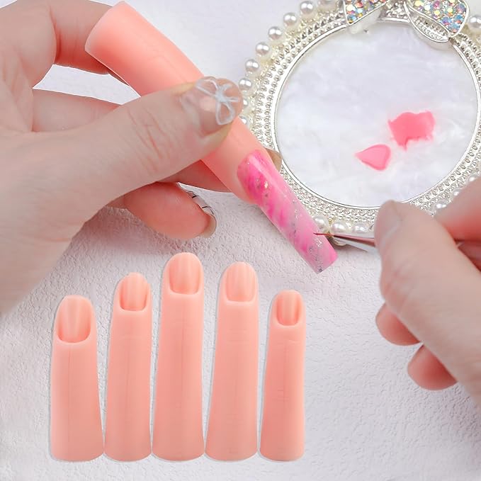 Silicone False Finger Practice Fingers with Magnet False Training Fingers Nails Art Training Fingers for Acrylic Nails, 2