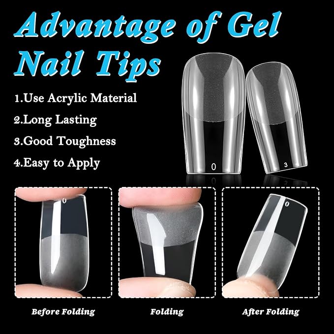 LoveOurHome 600pc Square Nail Tips Medium Fake Nail Clear Press on Nails Medium Full Cover Soft Gel Nail Tips Square Acrylic Nail Artificial Fingernails False Nails for Gel Nail Extension