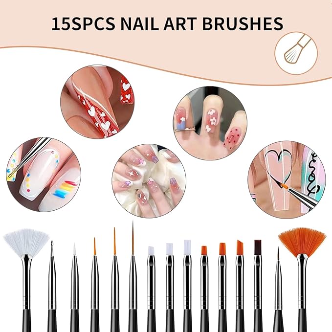 36 PCS Nail Art Tools, Nail Design Kit, Professional Nail Brush Set with Nail Dotting Tools, Gel Polish Painting Brushes & Manicure Accessories for DIY Salon Supply-Black