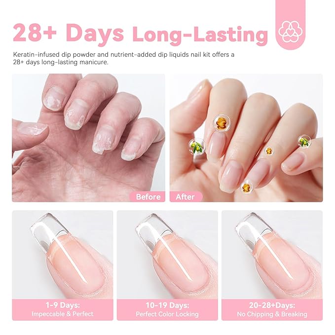 SAVILAND Clear Dip Powder Nail Kit Starter: 60g 2.1oz Dip Powder for Nails with Dipping Powder Liquid Set Dip Base Activator and Top Coat Professional Dip Nail Kit Repair for French Manicure Nail Art