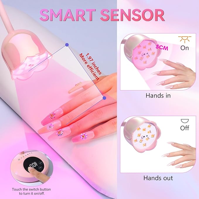 Makartt Cordless Mini UV LED Nail Lamp, 10s Flash Cure Nail Lamp for Gel Polish, 30mW/cm² Rechargeable Gooseneck UV Light Nail Dryer with Auto Sensor & 4 Timers, Portable for Daily Manicure & Travel