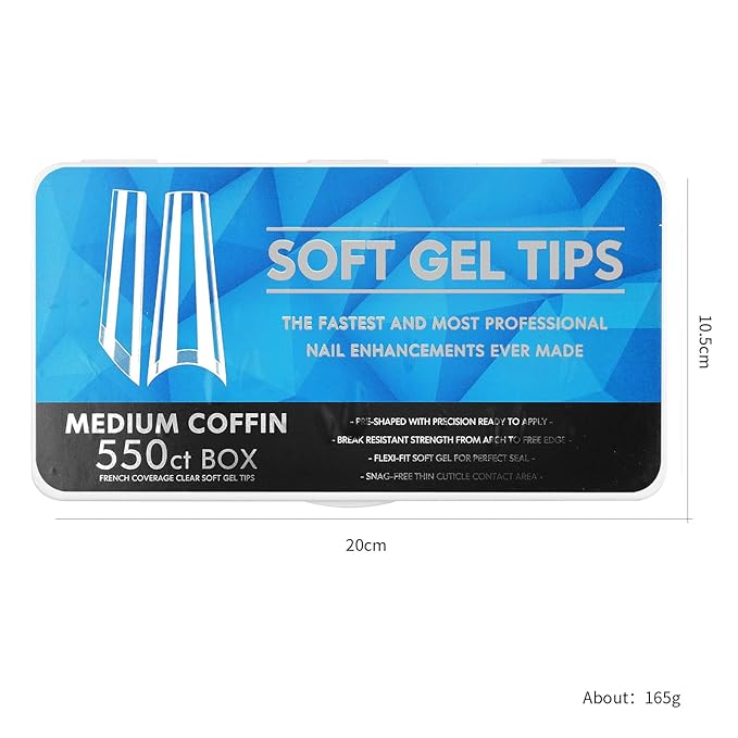 Soft Gel Curved Nail Tips, Full Cover Clear Gelly False Nail, Half Matte Acrylic Fake Nail, Press on Nail Tips Set for Extension, Home DIY Salon Manicure Nail art (Almond 1, 550PCS)