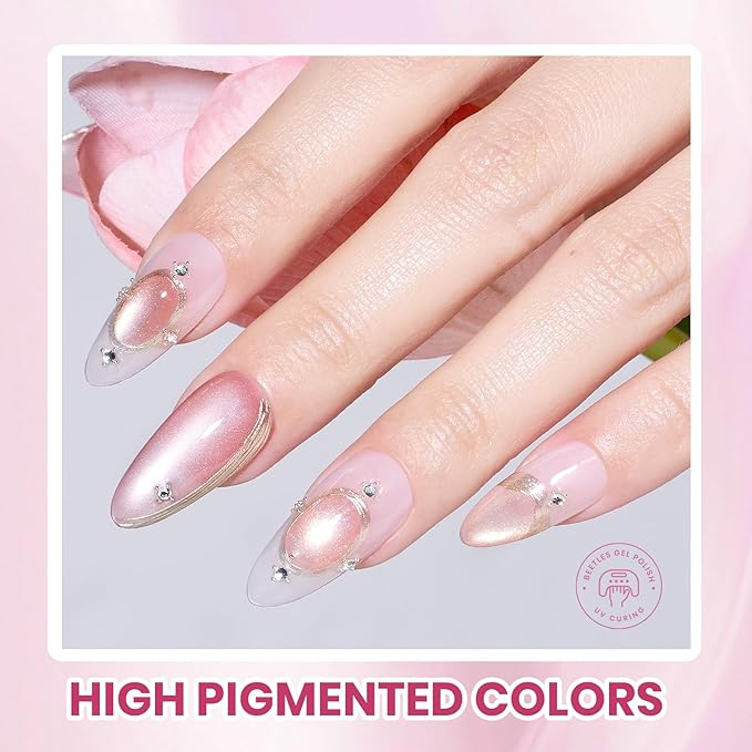 Beetles Cat Eye Gel Polish Set - 20 Colors Jelly Cat Eye Gel Nail Kit, Glowy Grace Nude White Pink Purple Base Colors, Soak Off UV Glitter Trend Nails Charms Spring Gift for Women