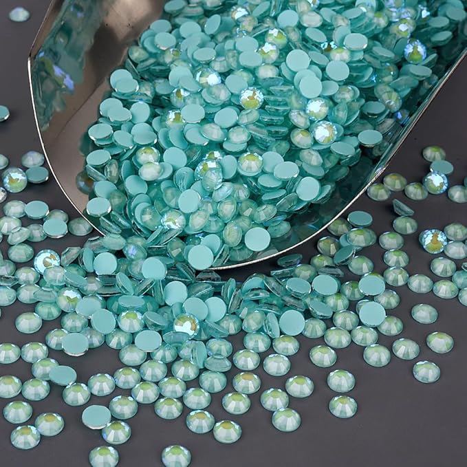 Blinginbox Flatback Rhinestones Round Gems, 1440pcs Luminous Series Glass Stones Neon Gems Non Hotfix Crystal Rhinestones for Nail Charms Crafts Clothes Tumblers,Tiffani Blue AB Luminous,SS20.