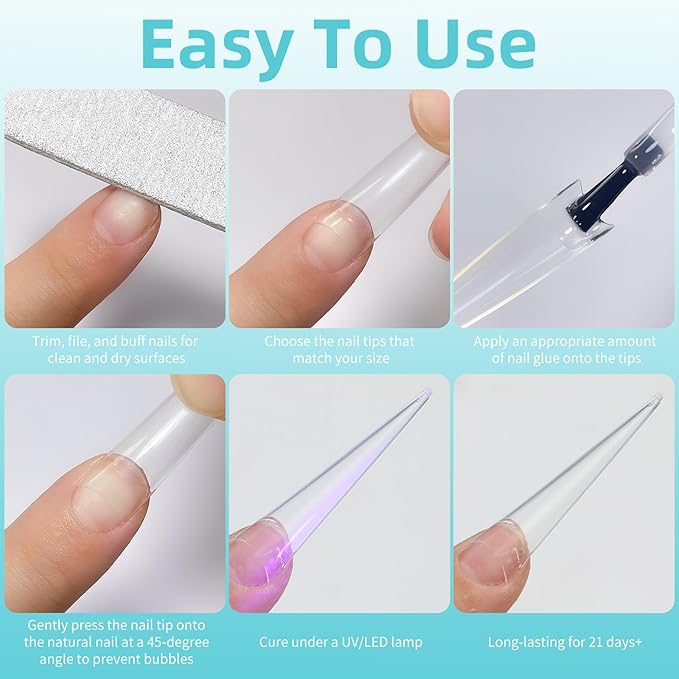 Long Stiletto Nail Tips, 240Pcs Half Cover Soft Gel Nail Tips Pre-shaped 2XL Shape Clear Acrylic False Nail Fake Nail Extension Press On for Salon Home DIY 12 Sizes