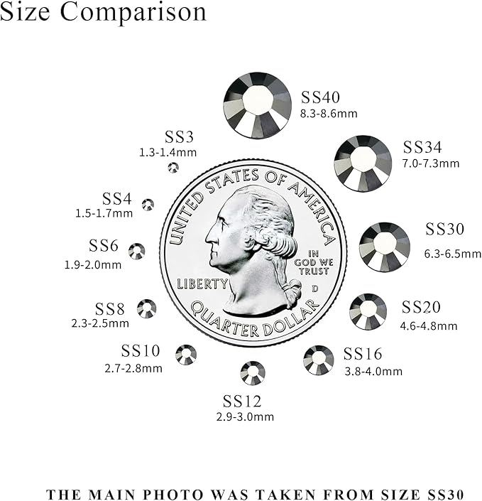 1440PCS SS6 Flatback Crystal Rhinestones Round Gems for Nail Art and Craft Clothes Glue Fix, Mine Ash (1.9-2.0mm)
