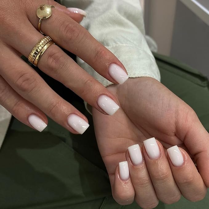 Ivory White Press on Nails Short Square, Natural Gel Nails Glue on Acrylic Nails Press ons, 48Pcs Thick Reusable Fake Nails for Women, Short Coffin Artificial Nails Solid Color Square Nails