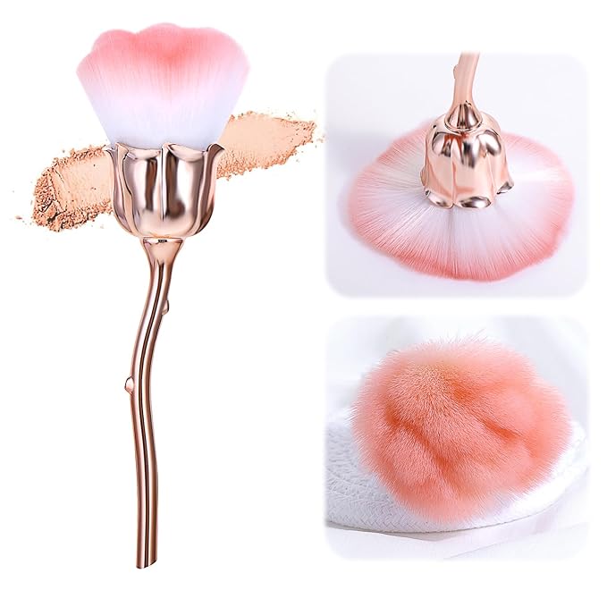 1 PCS Nail Duster Brush Pink Soft Rose Makeup Brushes Acrylic Nail Arts Manicure Dust Cleaner Brush Nails Art Dust Blush Brushes for Nails Trimming Cleaning Salon and Household Use