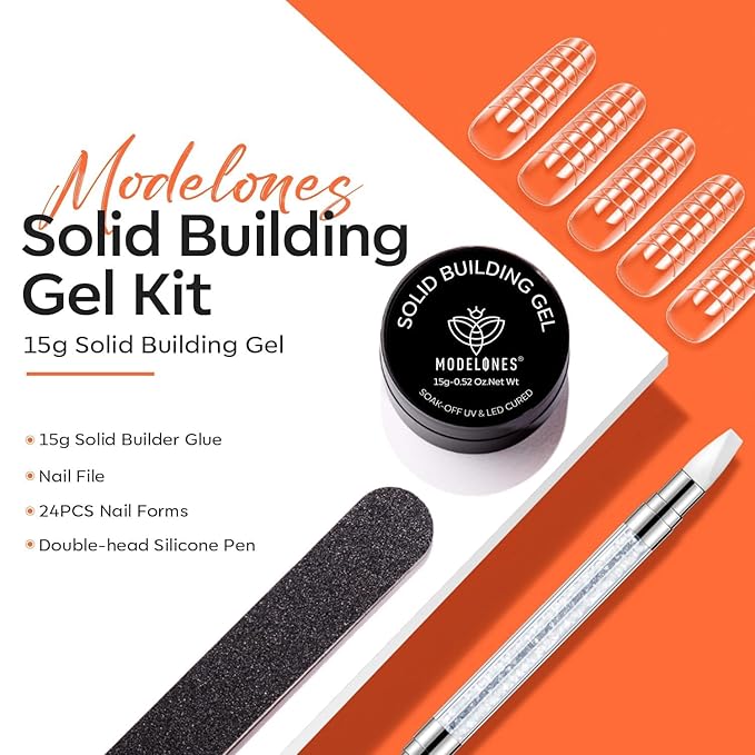 modelones 3D Sculpting Gel Kit，Clear Solid Nail Builder Hard Gel for Nail Art Molding & Extensions Non-Sticky for Chrome Powder Salon or Home DIY Spring Manicure Cured Needed