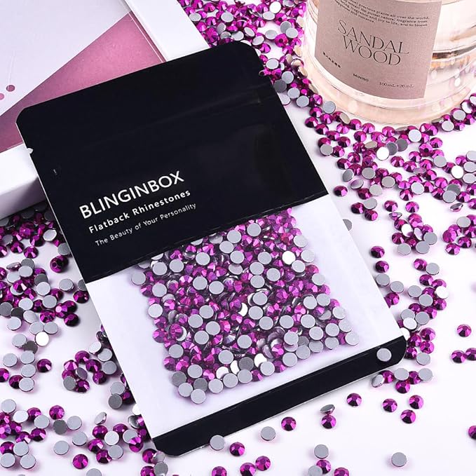 Blinginbox Glass Flatback Rhinestones Crystal Round Gems,Mine Fuchsia,SS6-SS20/2880pcs