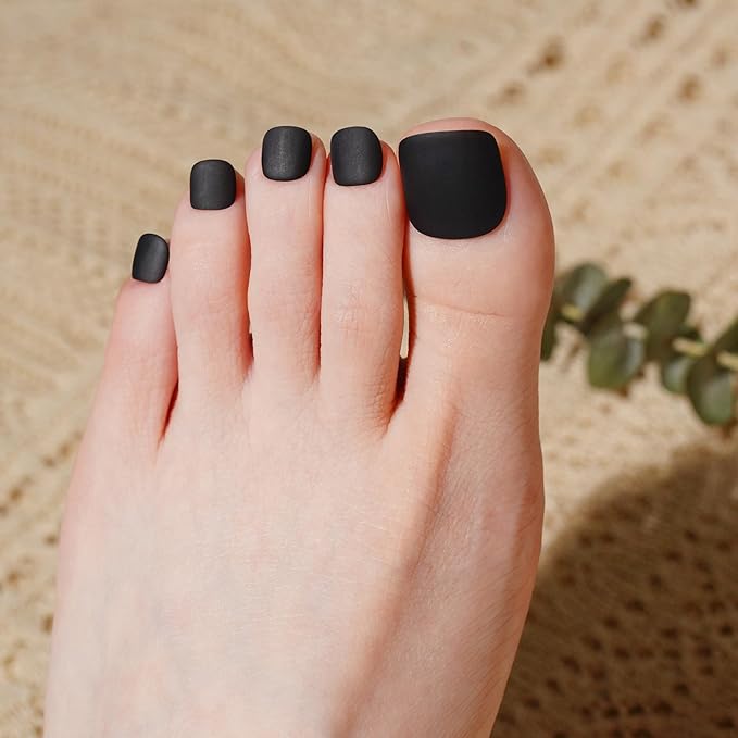 DANNI & TONI Semi Cured Gel Toenail Strips Matte Black (Black Velvet) Solid Color Glazed Gel Pedi Wraps 37 Stickers